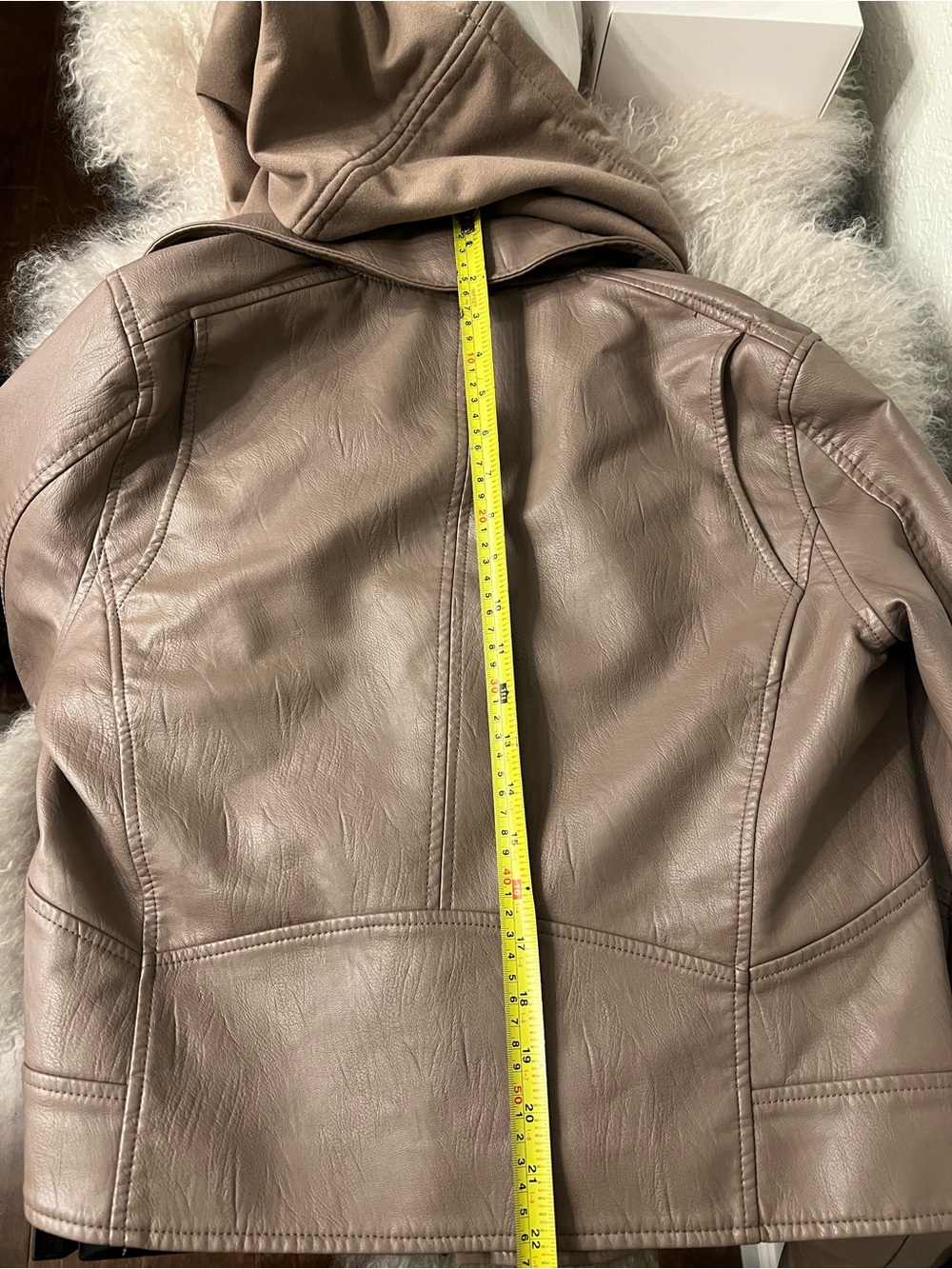 Blank NYC Taupe Leather Moto Jacket with Hooded Liner the Hoodie is detachable. - Picture 6 of 6